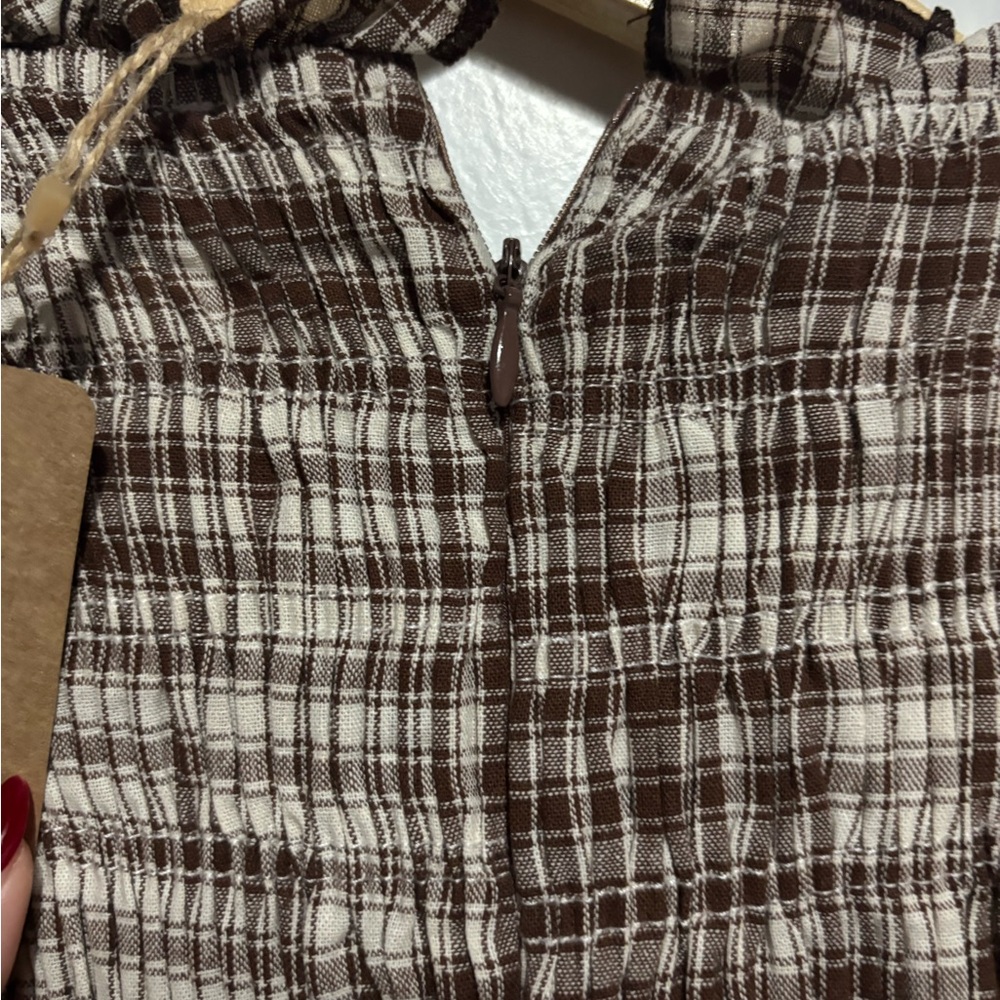 RIHOAS Brown Gingham Long Sleeve Smocked Waist Dress - Picture 7 of 7